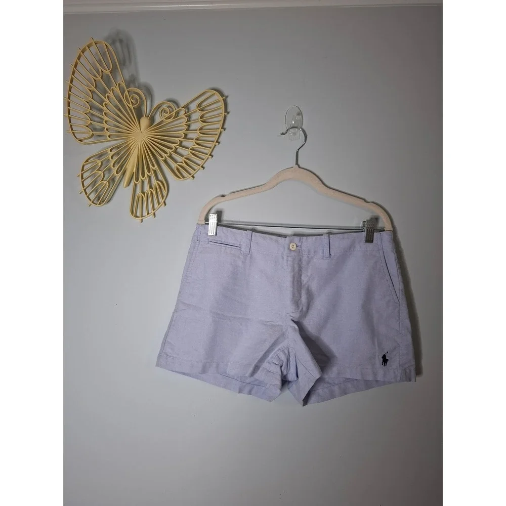 Ralph Lauren Womens Light Blue Oxford Cotton Pony Logo Shorts Size 6